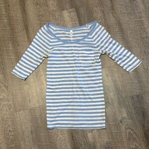 Casual Blue and White Striped Long Sleeve Top